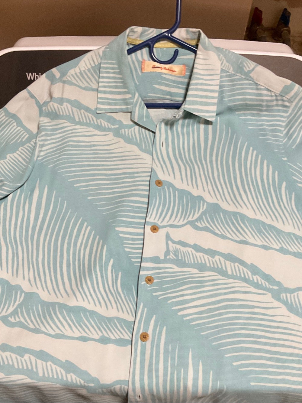 Tommy Bahama Aqua & White Palm-Striped Camp Shirt